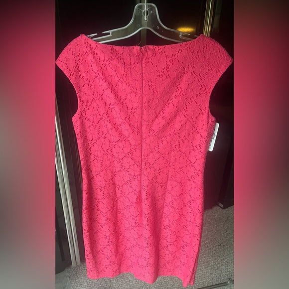 NWT Lauren by RL Dress in Calypso Coral Pink, Lace overlay, Size 10, Cap Sleeve - Picture 5 of 10
